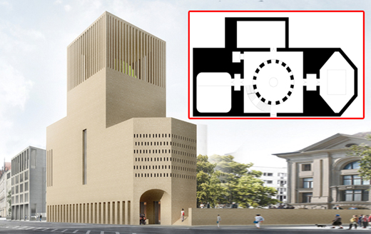 Drawing of House of One in Berlin with floor plans